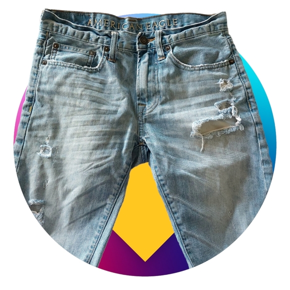 🔴Buy 2 - Get 1 -- AEO Men's Distressed Cut-Off Jean Shorts, Size 28 - Picture 1 of 13